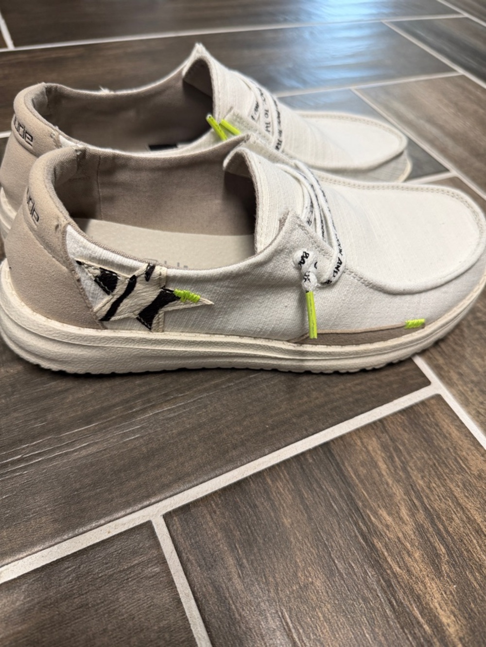 Hey Dude Wendy Star White Slip-On Sneakers in Off-White with Green Accent - Picture 9 of 9